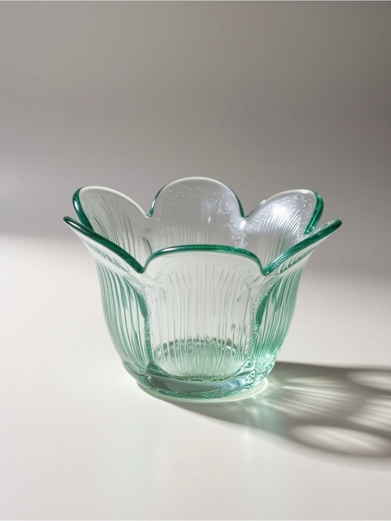 Other - Decorative Clear Green Glass Flower Bowl - Home Art